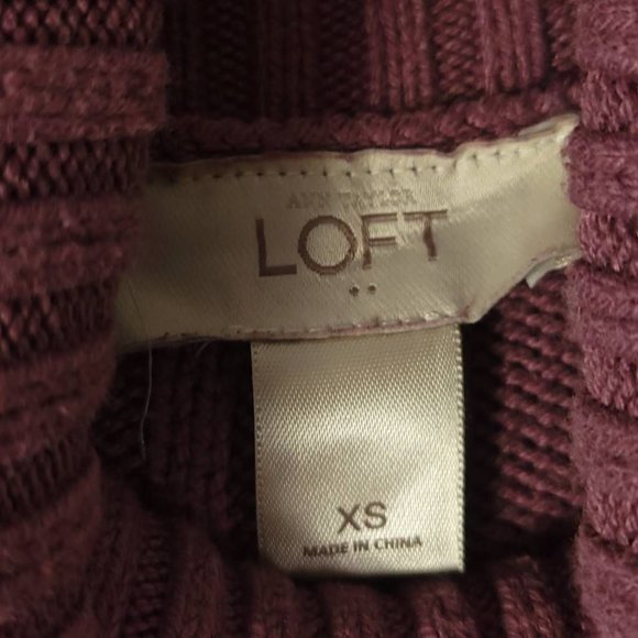 Loft Womens Sweater Pullover Solid Purple Long Sleeve Turtleneck Cable Knit‎ XS - Picture 6 of 7